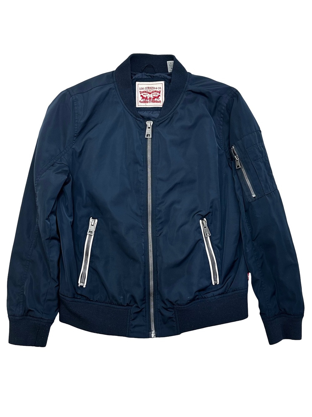 Levi’s Women's Navy Blue Nylon Bomber Jacket Flight Coat Size L
